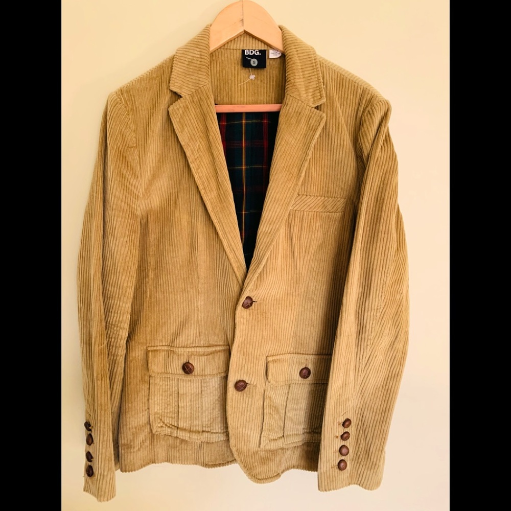BDG Urban Outfitters Tan Bubble Corduroy Blazer with brown  scored button